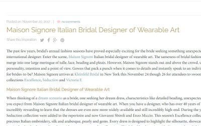 MAISON SIGNORE ITALIAN BRIDAL DESIGNER OF WEARABLE…