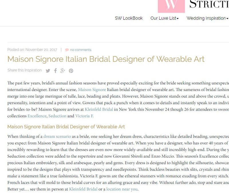 MAISON SIGNORE ITALIAN BRIDAL DESIGNER OF WEARABLE…