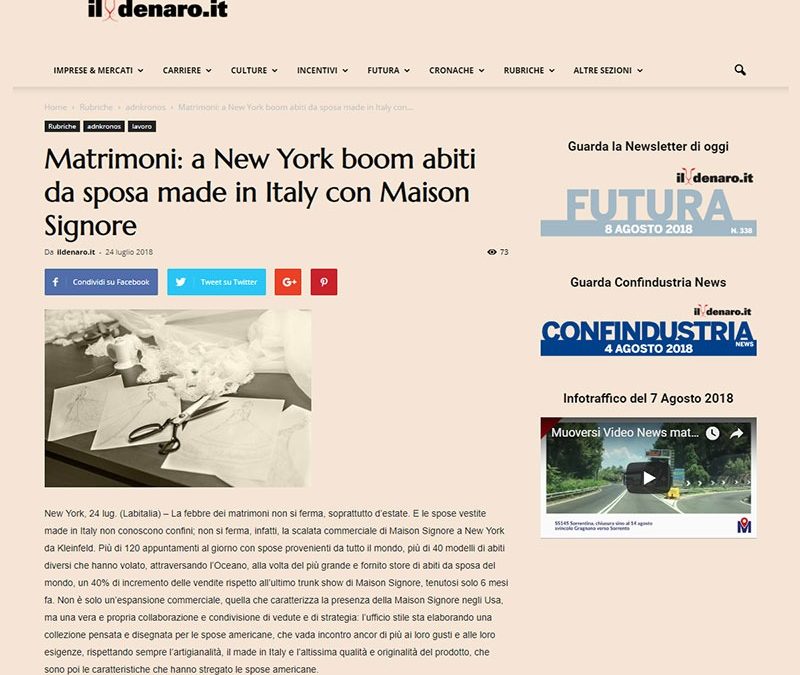 Matrimoni: a New York boom abiti da sposa made in Italy con Maison Signore