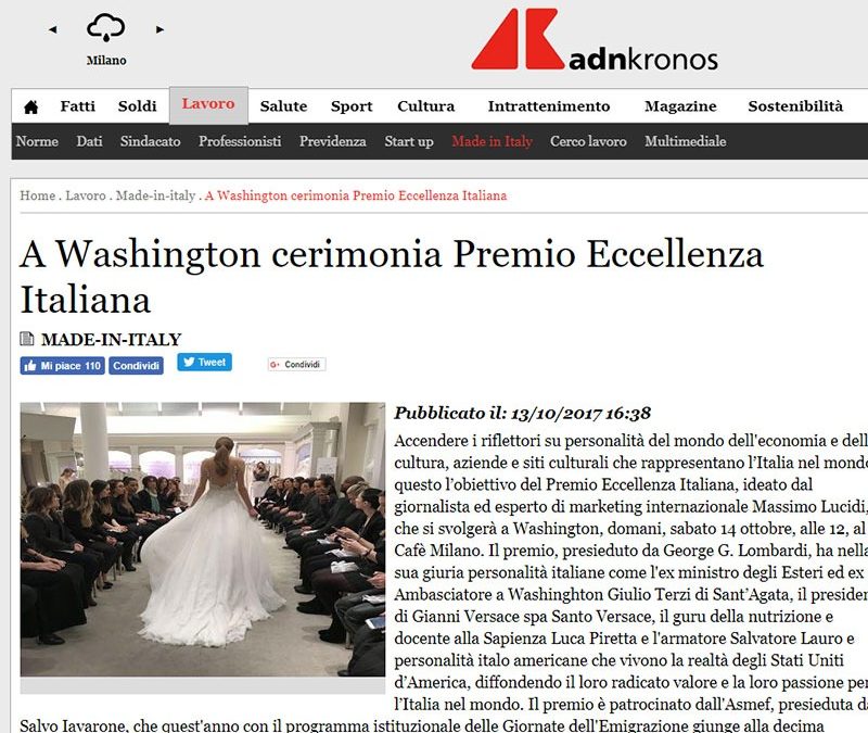 A Washington cerimonia premio eccellenza Italiana…